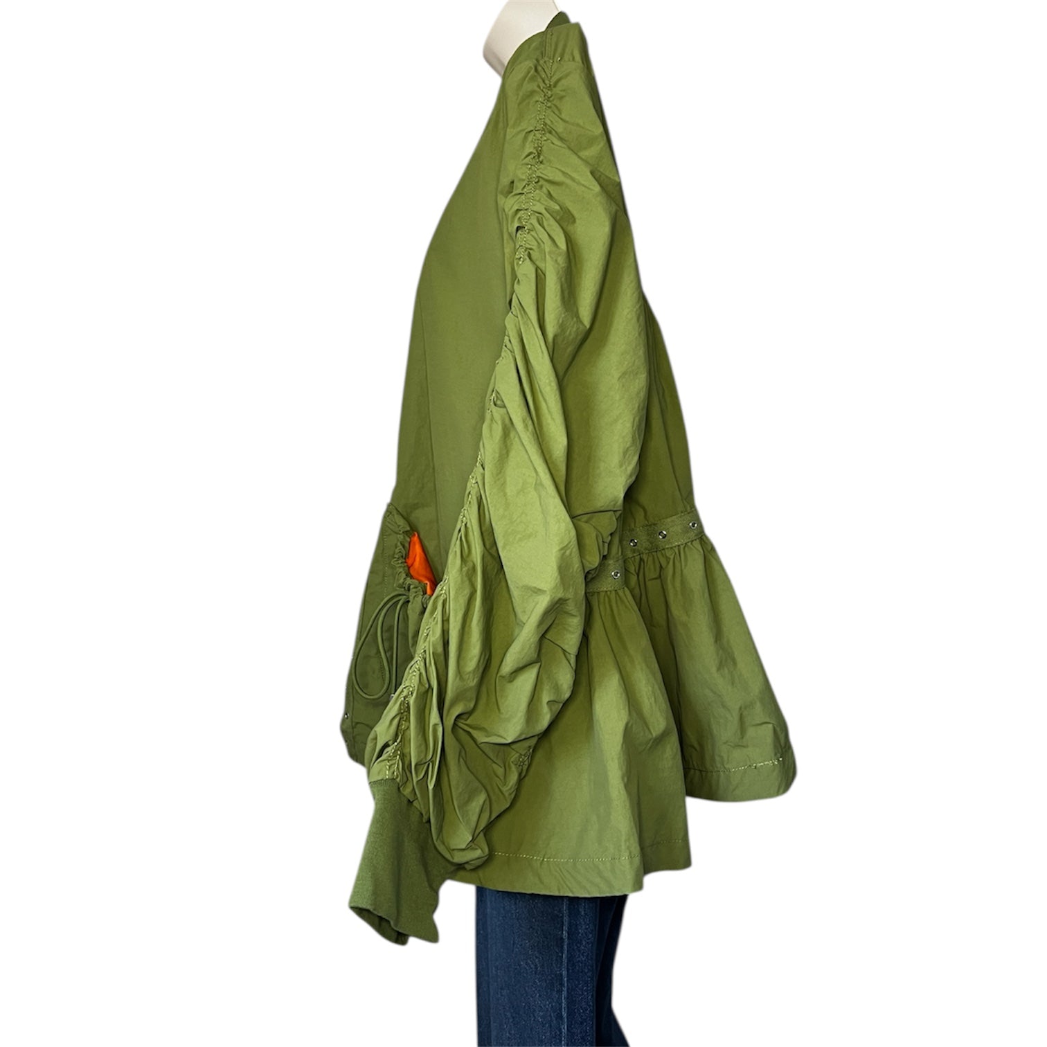 Free People Oversized Khaki Ruched Utility Jacket – Zip Bomber, S – pre-loved