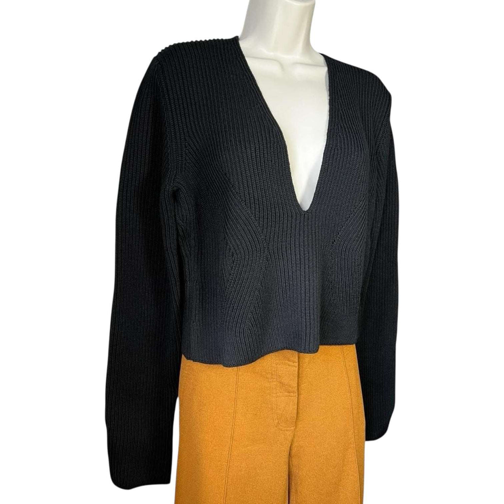 Gauge81 Deep V Neck Wool Cropped Ribbed Jumper – L – pre-loved