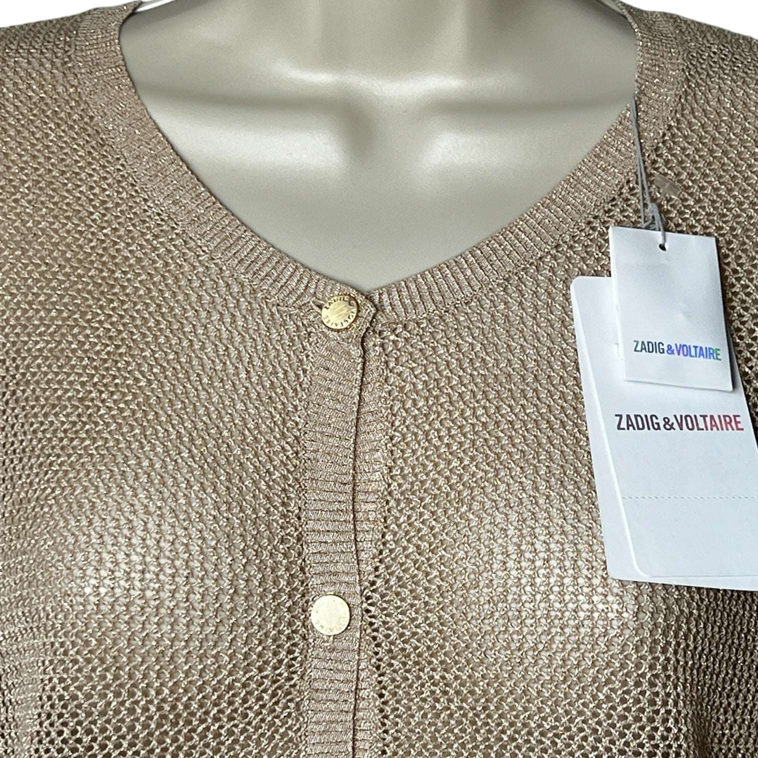 Zadig & Voltaire Gold-Thread Open Knit Relaxed Cardigan – L – pre-loved