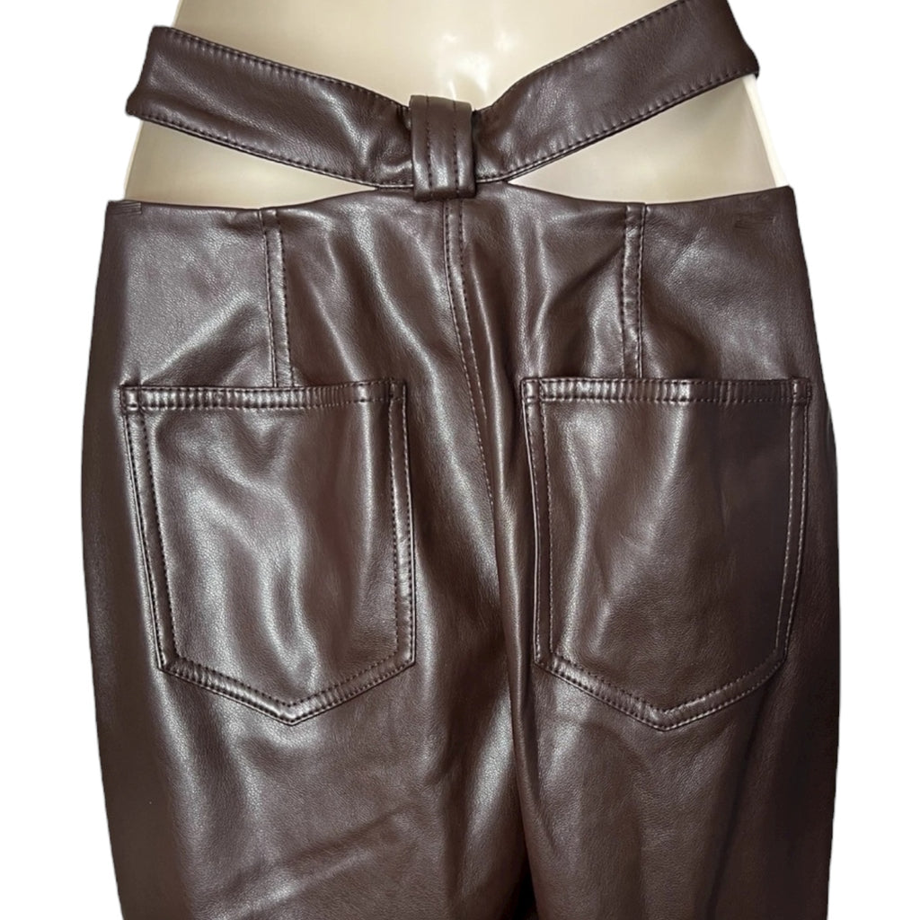 Simkhai Amelia Chocolate Vegan Leather Straight Leg Pants – US0 – pre-loved