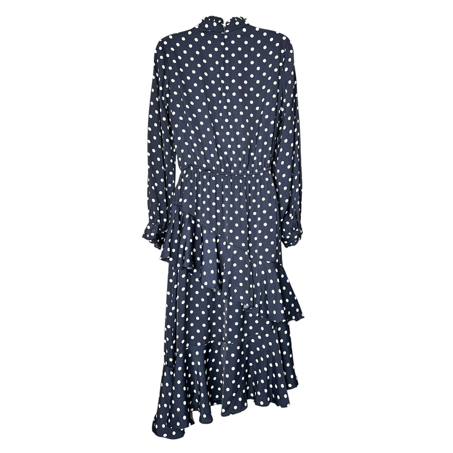 Essentiel Antwerp Polka Dot Ruffle High Neck Tiered Midi Dress – EU36 – pre-loved