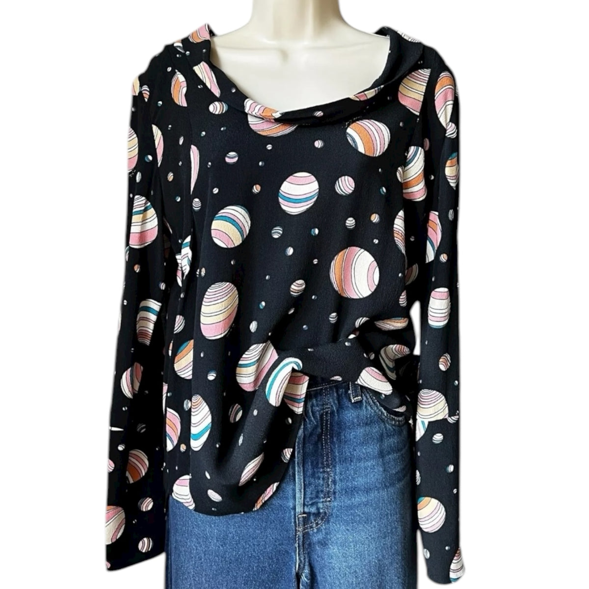 See By Chloé Planet Print Blouse – Celestial Long Sleeve Top, UK8 – pre-loved