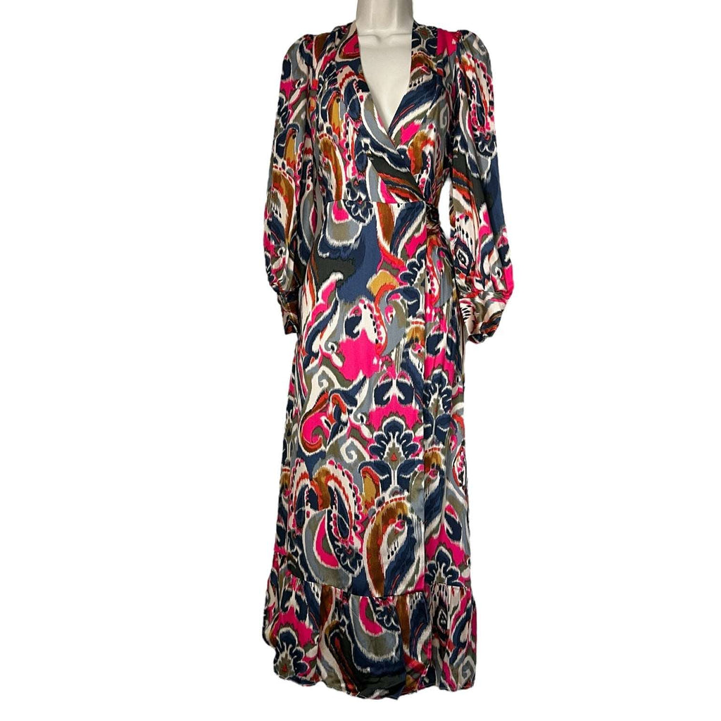 Vilagallo Floral Print Wrap Long Sleeve Midi Dress – EU40 (UK12)