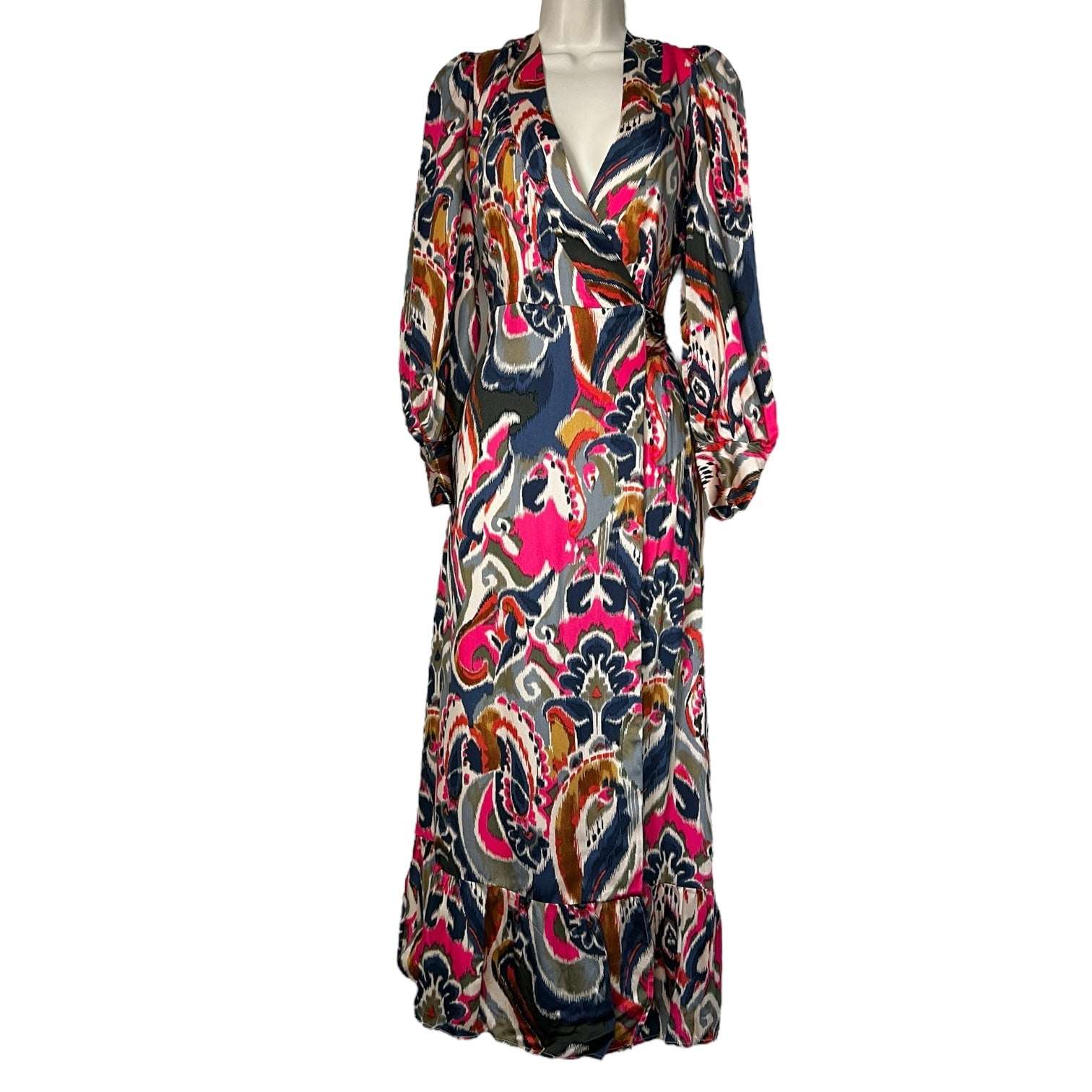 Vilagallo Floral Print Wrap Long Sleeve Midi Dress – EU40 (UK12)