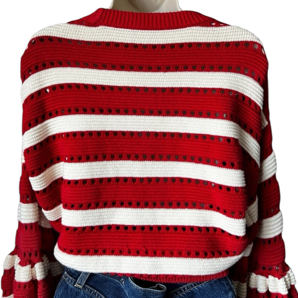 Self-Portrait Open-Knit Puff Sleeve Crop Jumper – L – pre-loved
