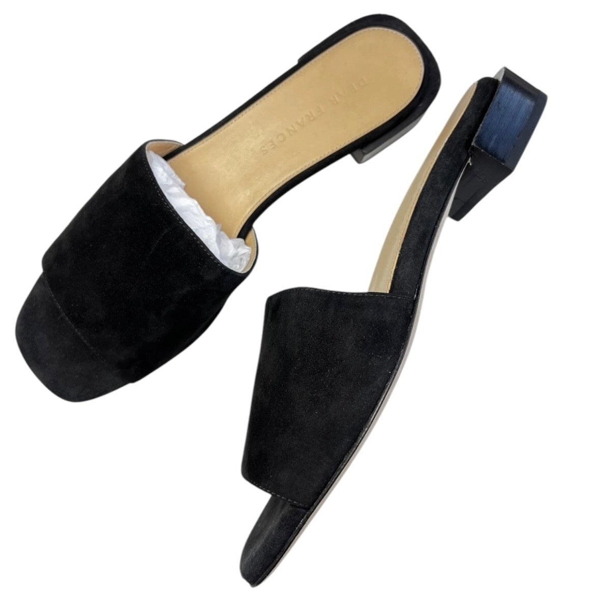 Dear Frances Minimalist Black Suede Block Heel Bridge Mules – EU 37