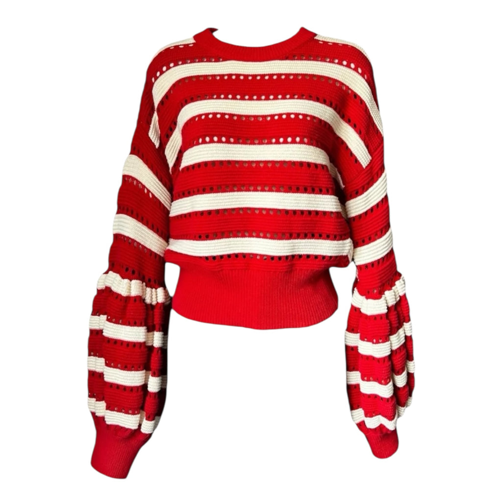 Self-Portrait Open-Knit Puff Sleeve Crop Jumper – L – pre-loved