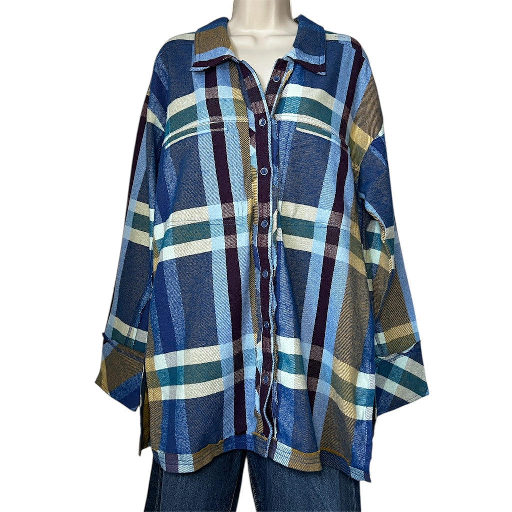 Free People Oversized Plaid Flannel Jacket Shirt – S – pre-loved