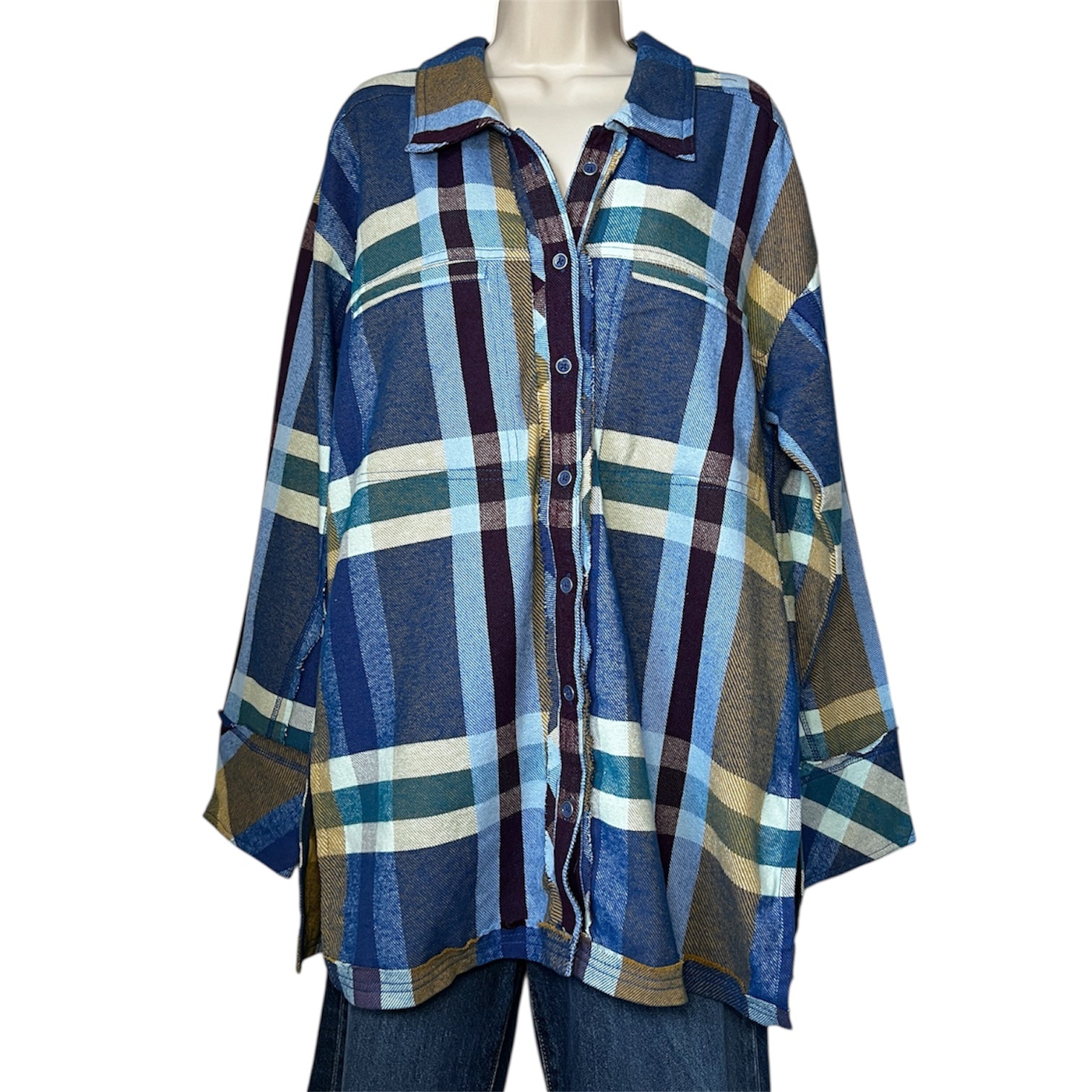 Free People Oversized Plaid Flannel Jacket Shirt – S – pre-loved