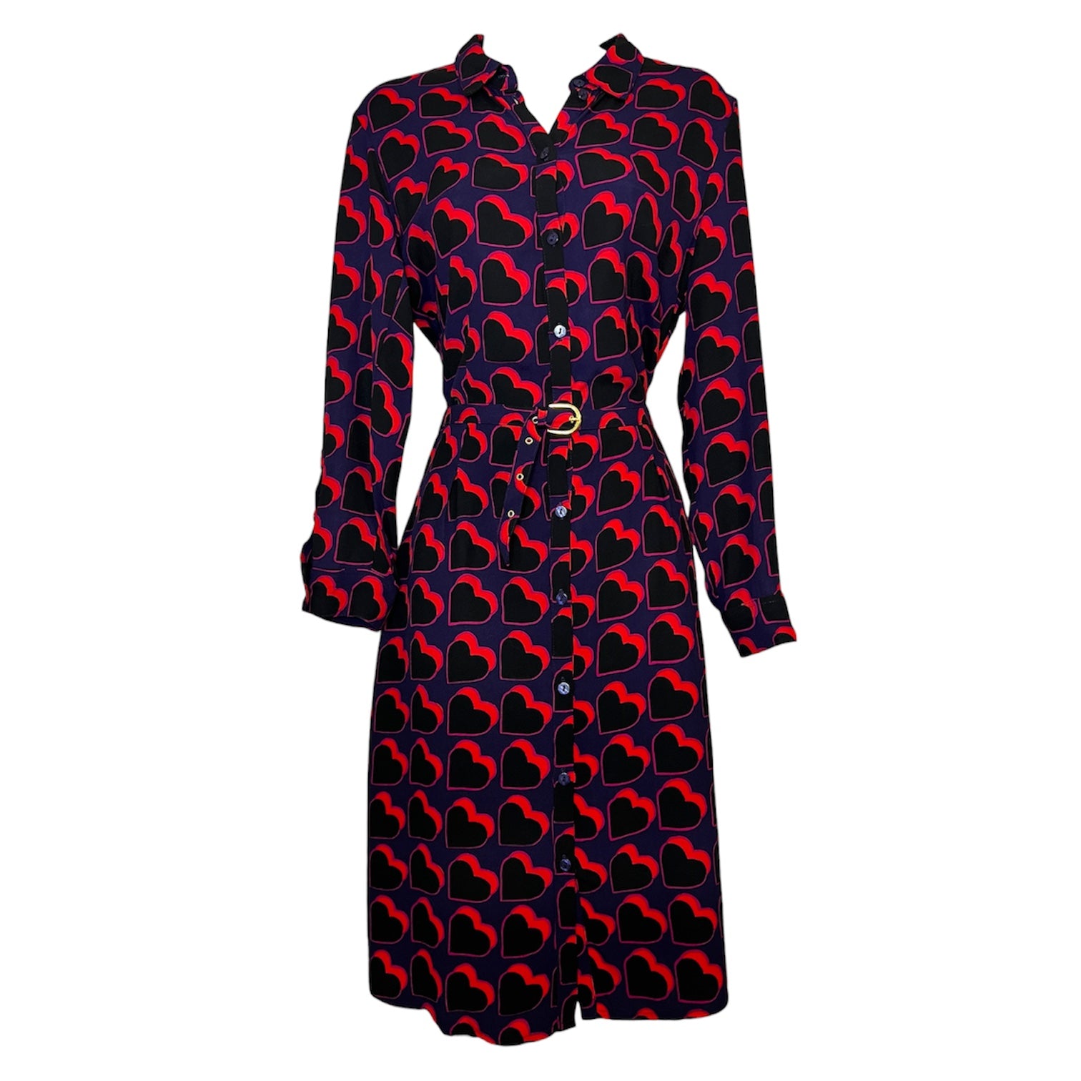 Fabienne Chapot Heart Print Belted Shirt Dress – Mid Length, EU38 (UK10)