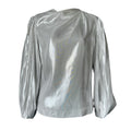 By Malina Metallic Silk Blend Draped Long Balloon Sleeve Blouse – XS – pre-loved