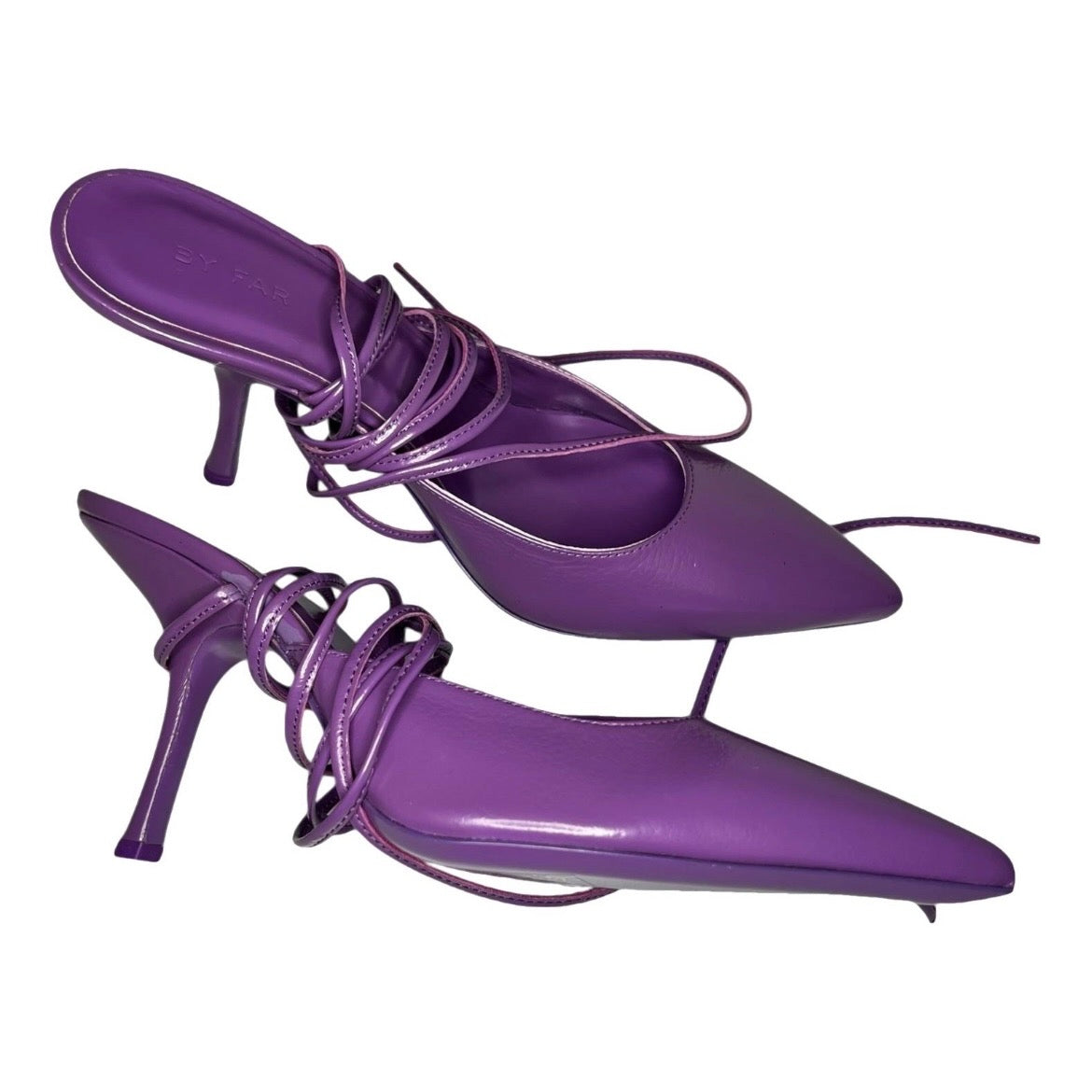 By Far Jen 100mm Purple Leather Lace-Up Pointed Pumps – EU 38