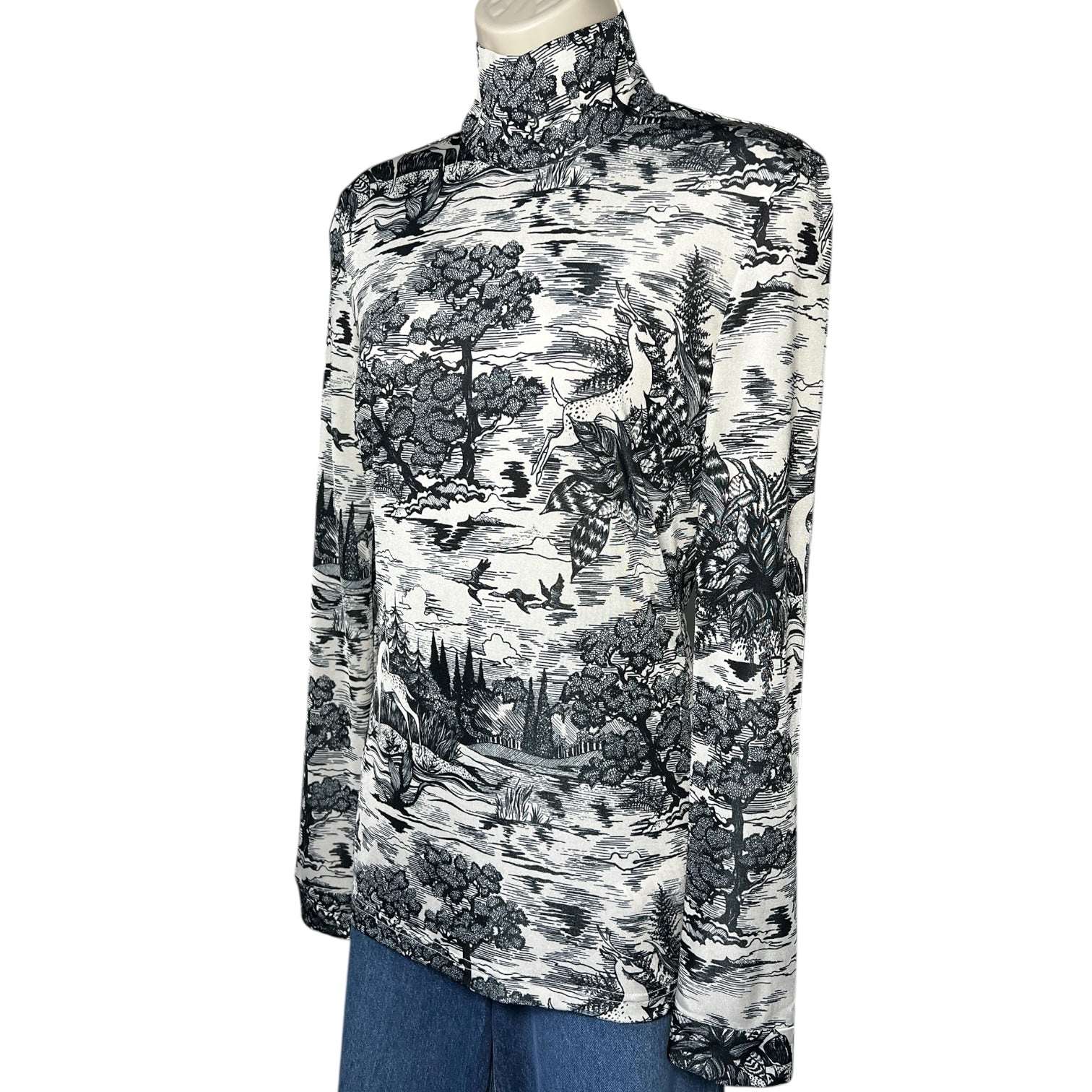 Victoria Beckham Forest Print Turtleneck Long-Sleeve Top – UK8
