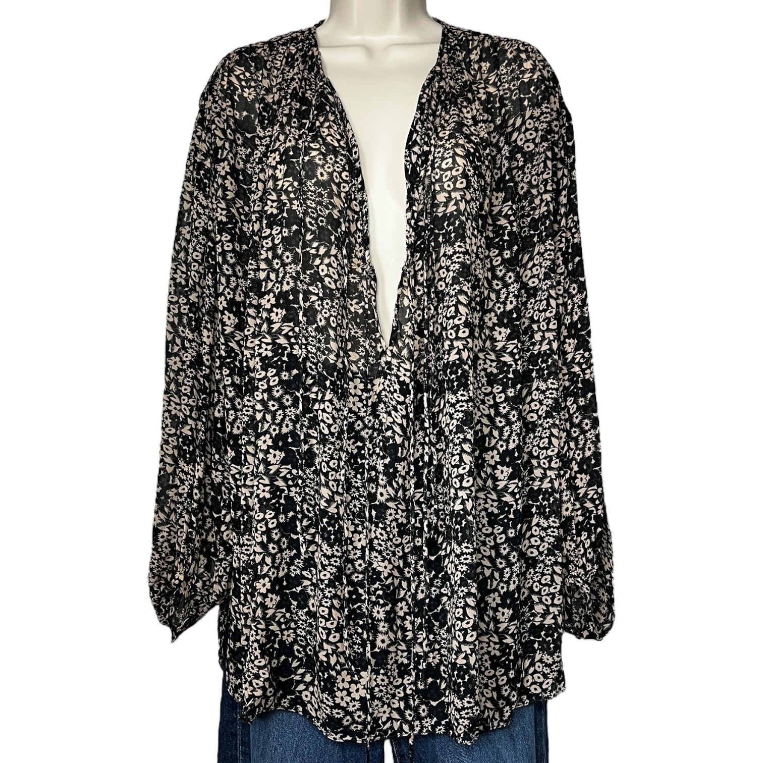 Isabel Marant Étoile Floral Split-Neck Tie Blouse – Oversized Shirt, FR36 (UK8)