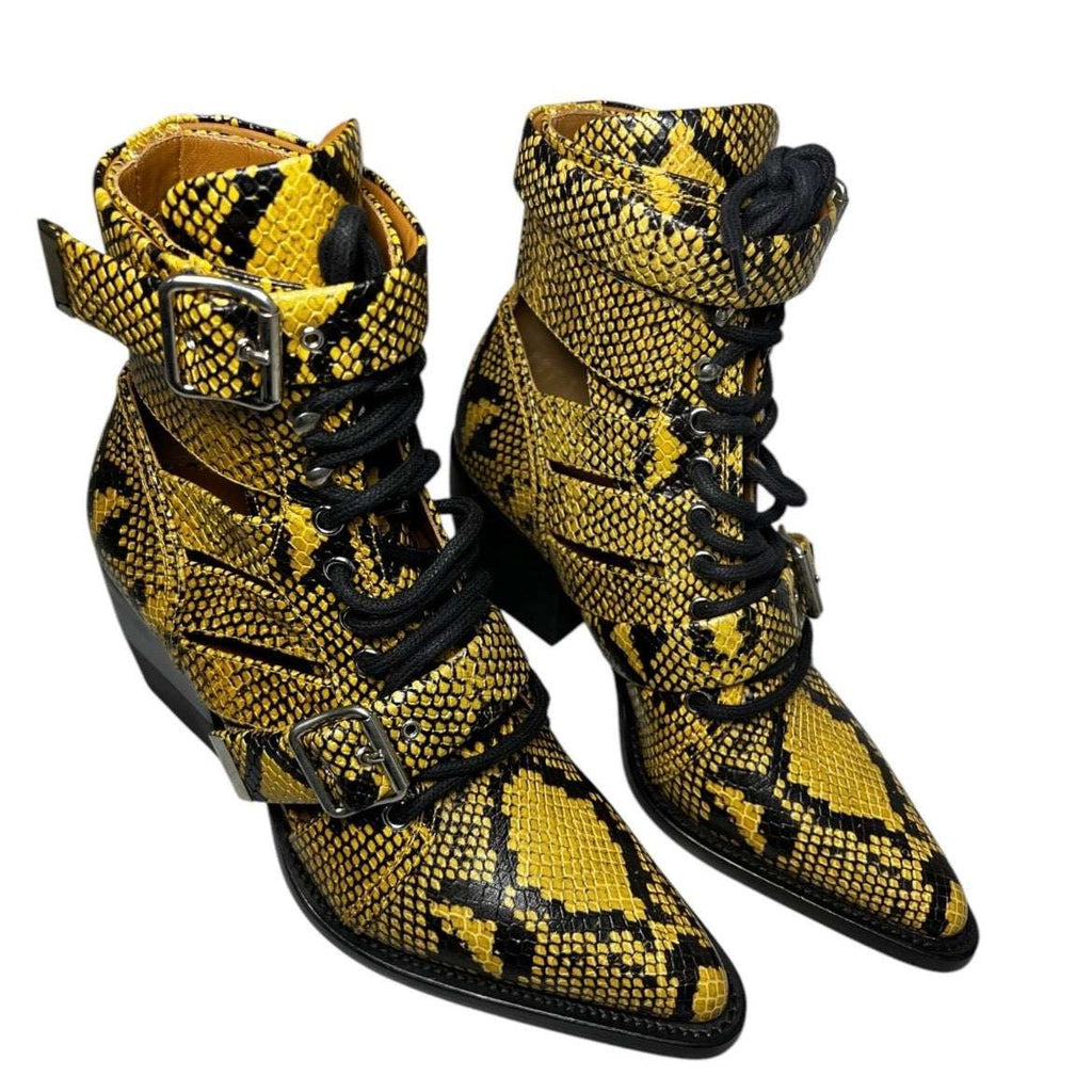 Chloé Rylee Cutout Snakeskin-Effect Leather Ankle Boots – EU 38.5