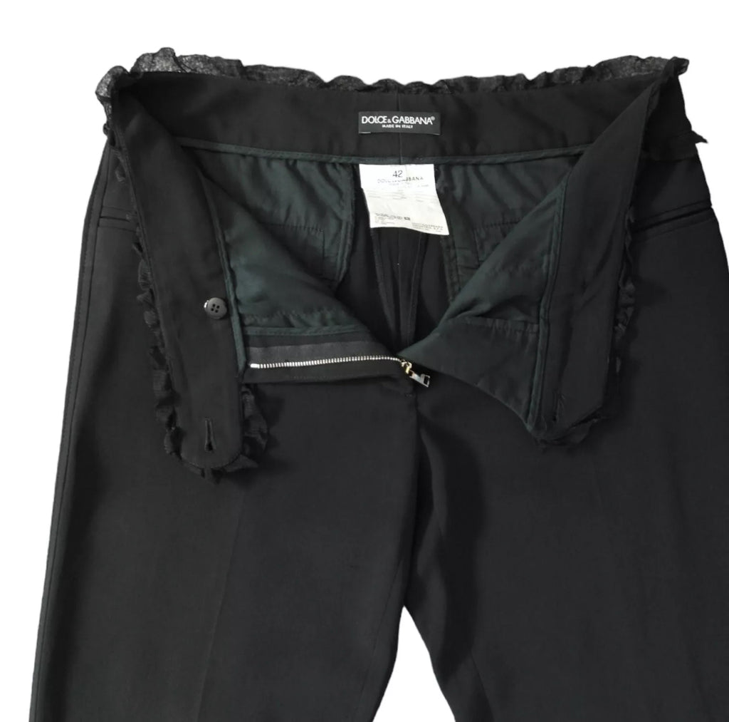 Dolce & Gabbana Black Ruffle Waist Trousers – Slim Fit, IT 42 – pre-loved