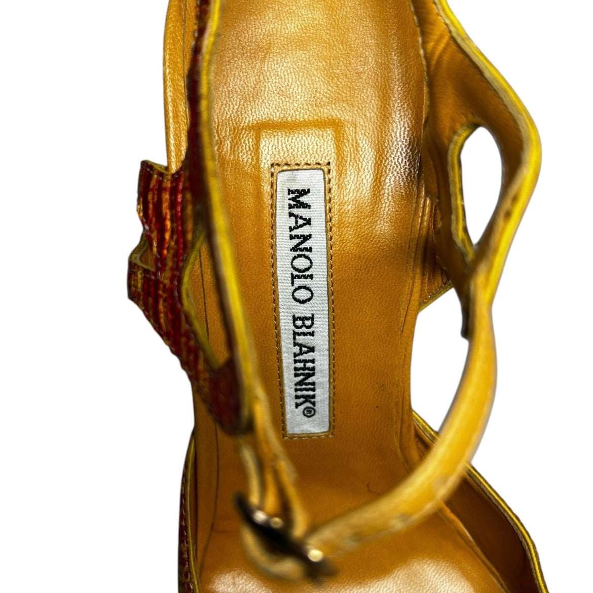 Vintage Manolo Blahnik Cut-Out Leather Heels – Yellow & Red, IT 39.5