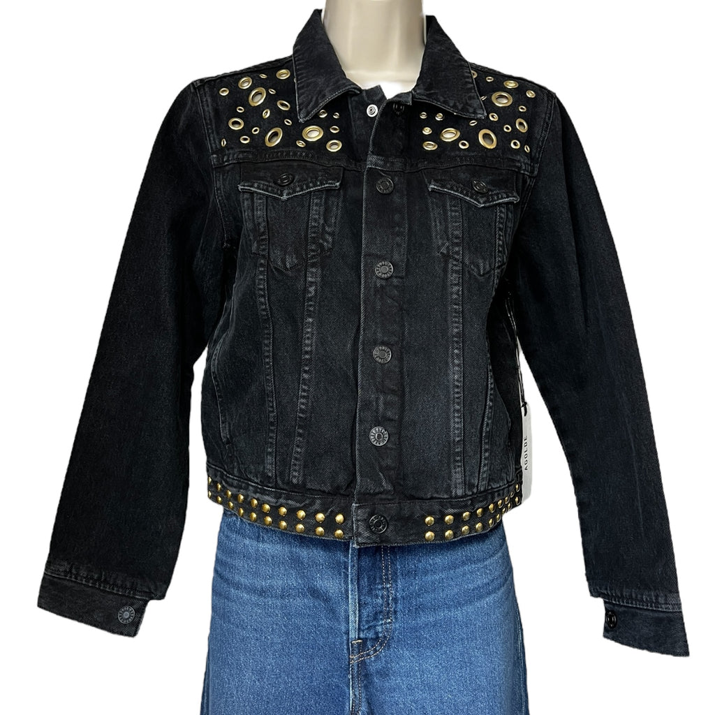 Agolde Studded Crop Denim Jacket – Washed Black, Grommet Detail, M – pre-loved