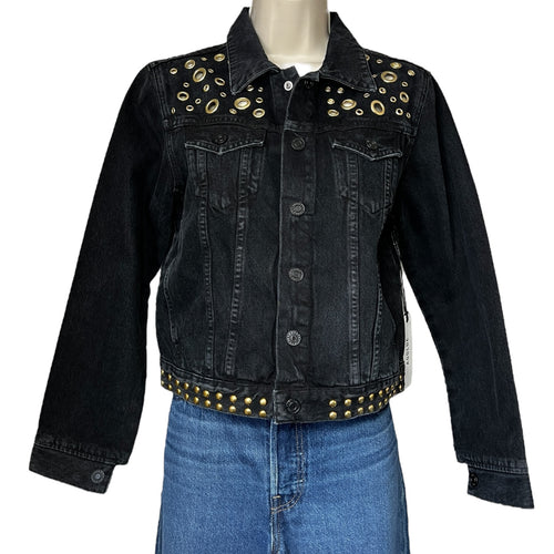 Agolde Studded Crop Denim Jacket – Washed Black, Grommet Detail, M – pre-loved