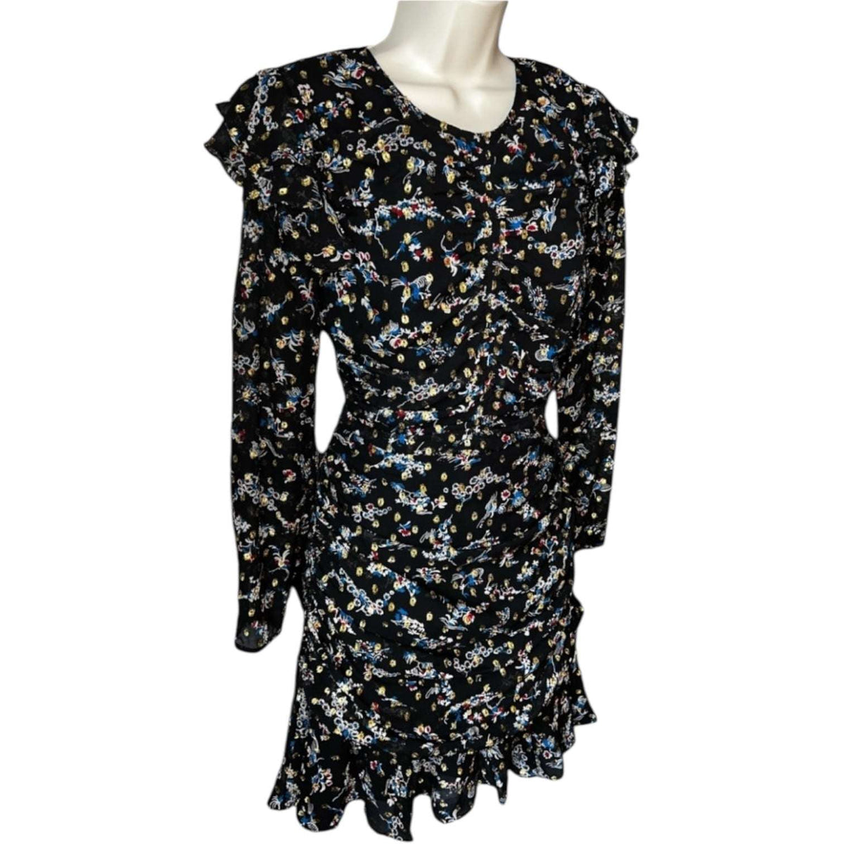 Veronica Beard Ruched Metallic Floral Mini Dress – US4 (UK8) – pre-loved