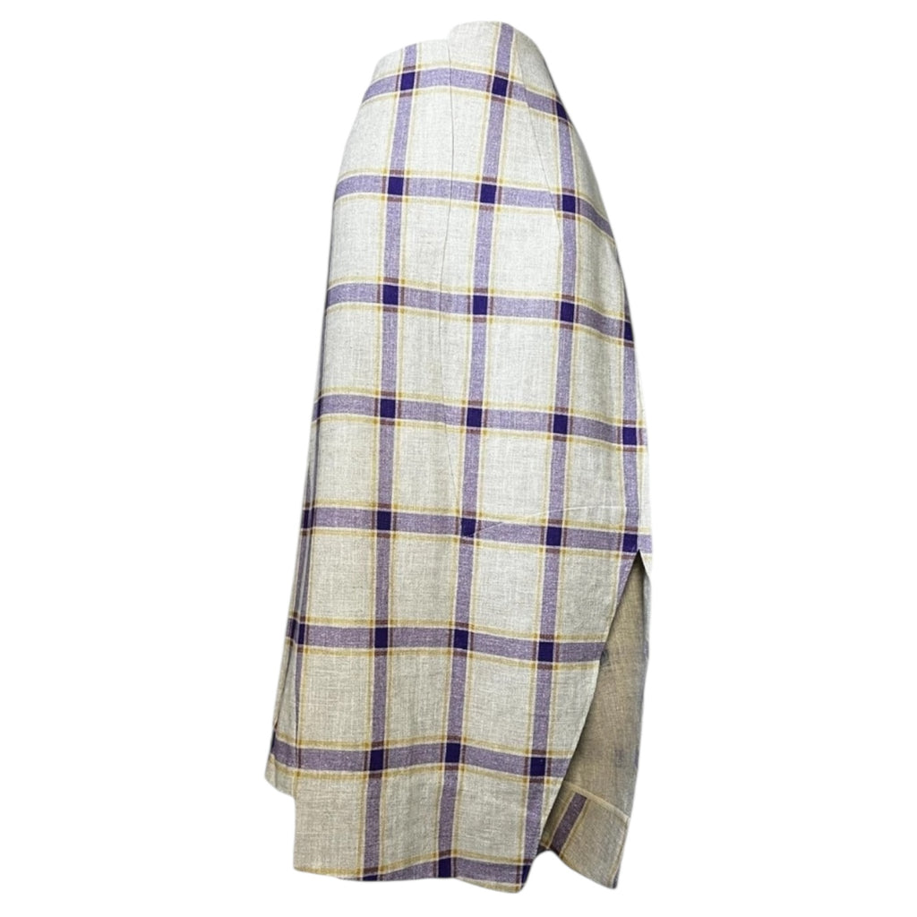 Rejina Pyo Kristine Asymmetrical Linen Check Midi Skirt – UK12