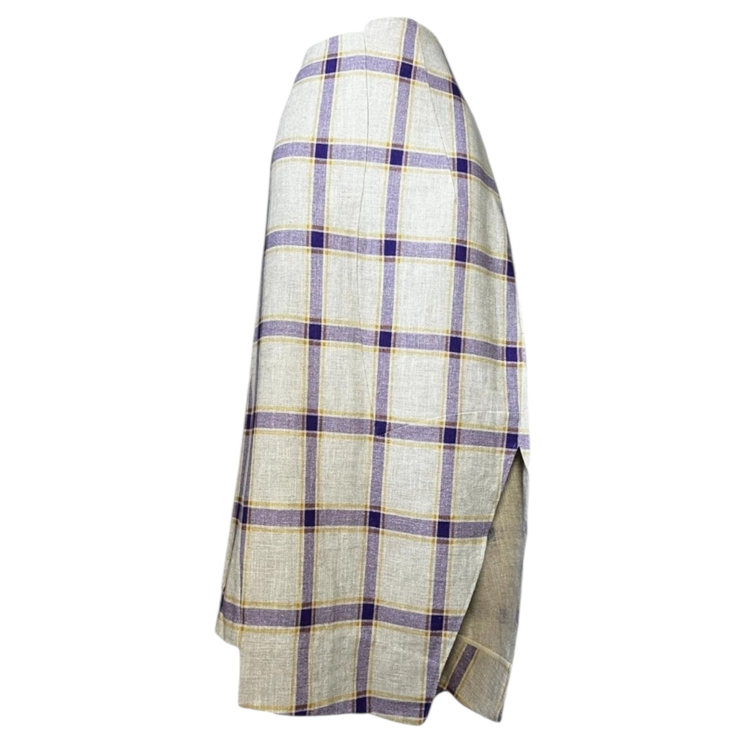 Rejina Pyo Kristine Asymmetrical Linen Check Midi Skirt – UK12