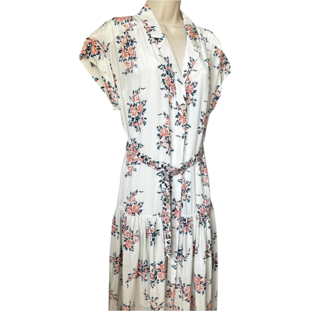 Veronica Beard Silk Floral Belted Midi Shirt Dress – US6 (UK10)