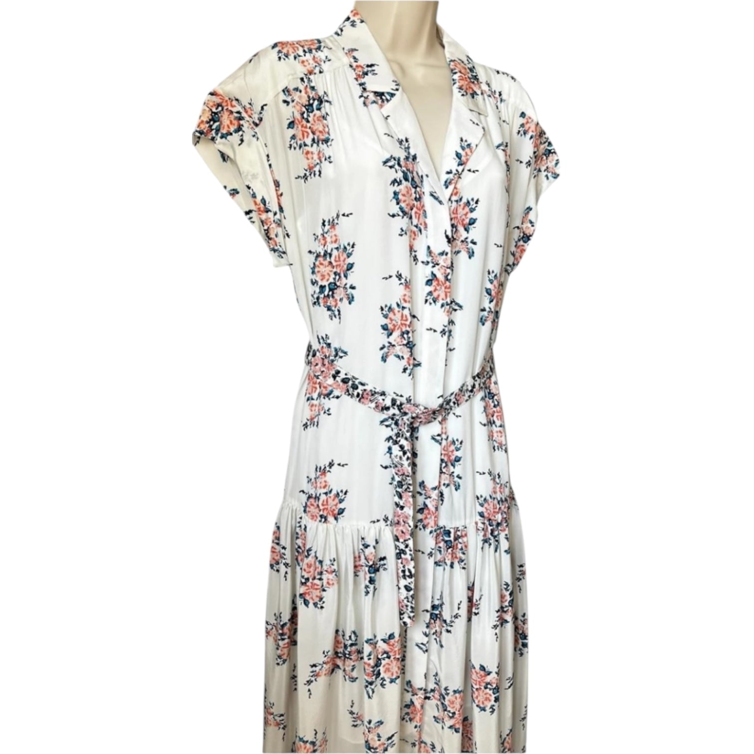 Veronica Beard Silk Floral Belted Midi Shirt Dress – US6 (UK10)
