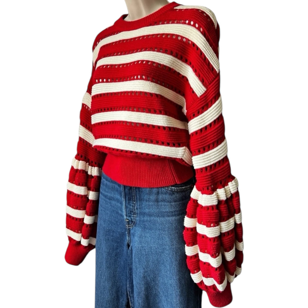 Self-Portrait Open-Knit Puff Sleeve Crop Jumper – L – pre-loved