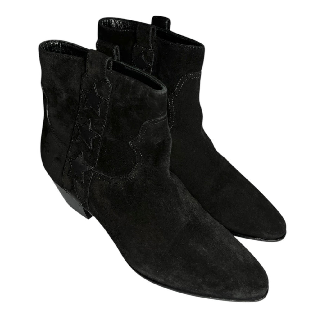 Saint Laurent Rock 40 Western Ankle Boots Black Suede Star Detail - EU37