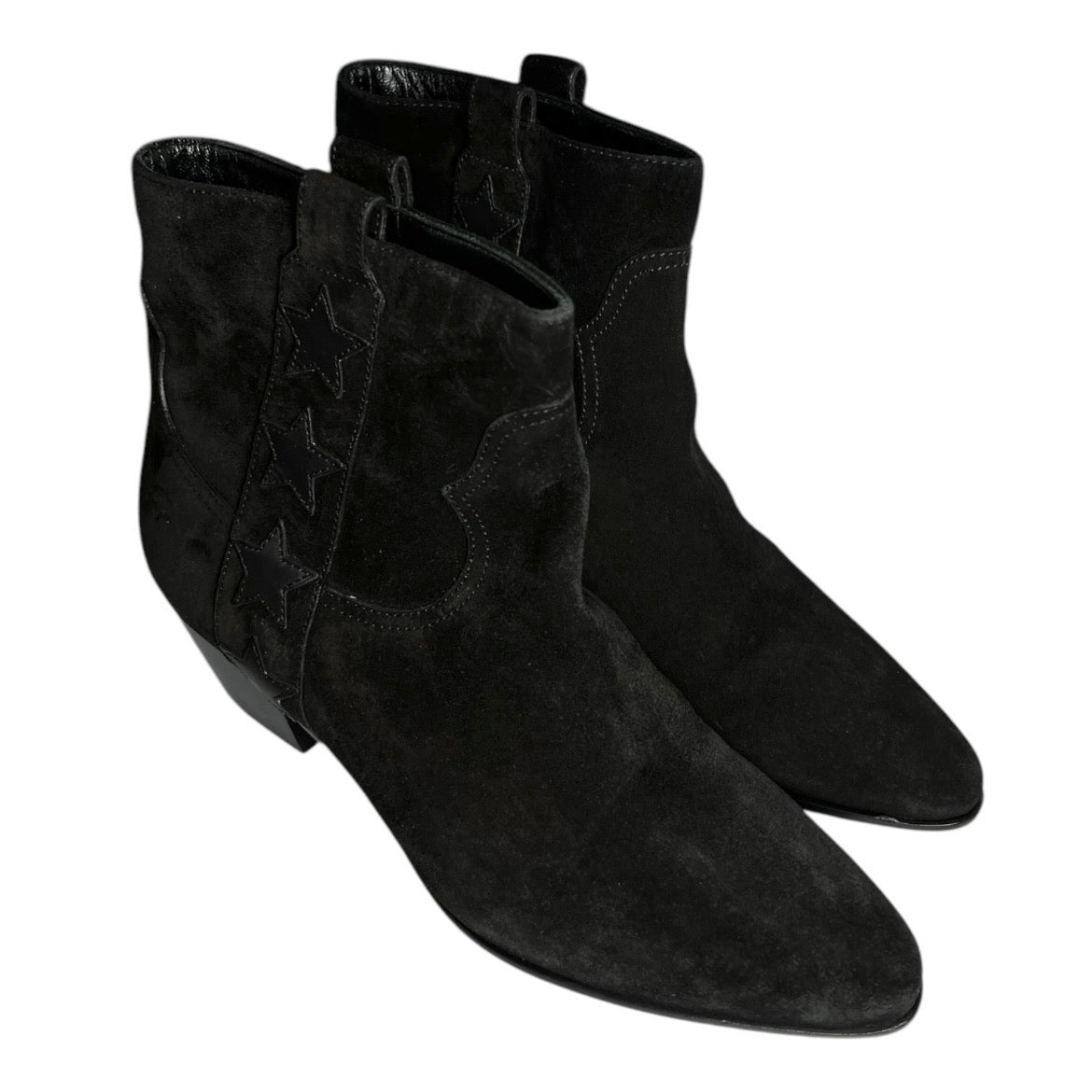 Saint Laurent Rock 40 Western Ankle Boots Black Suede Star Detail - EU37