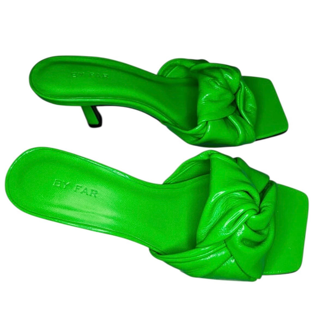 By Far Lana Green Leather Square-Toe Knot Mule Sandals – EU 36