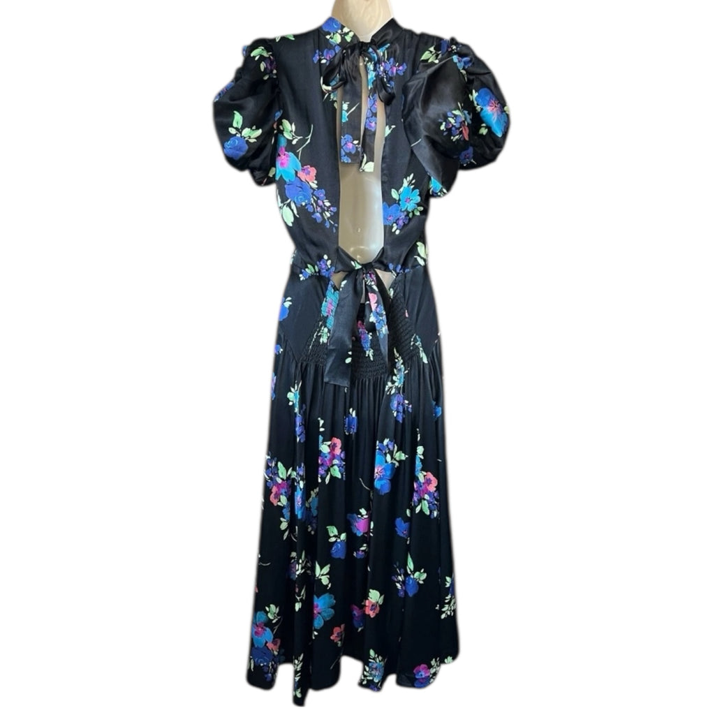 Rotate Birger Christensen Puff Sleeve Satin Midi Dress – DE38 – pre-loved