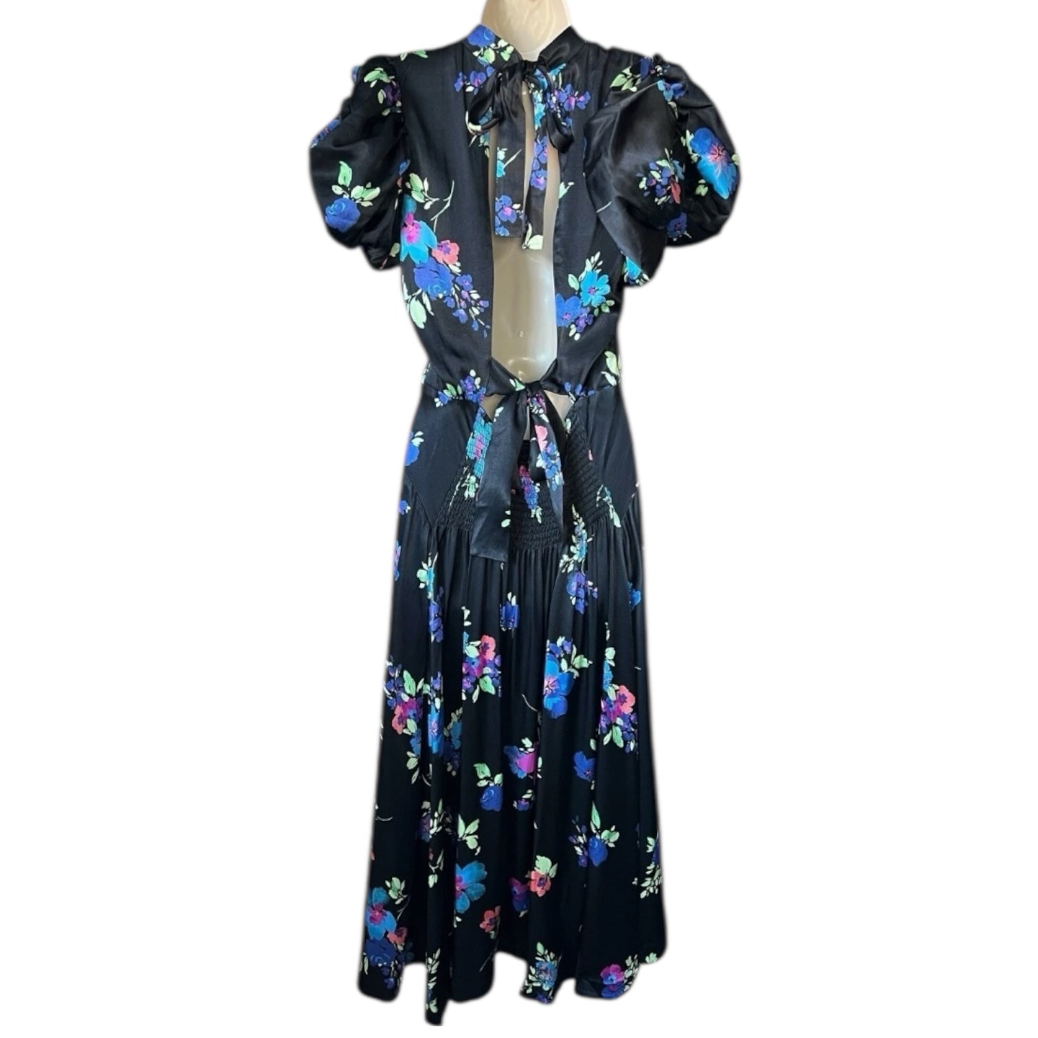Rotate Birger Christensen Puff Sleeve Satin Midi Dress – DE38 – pre-loved