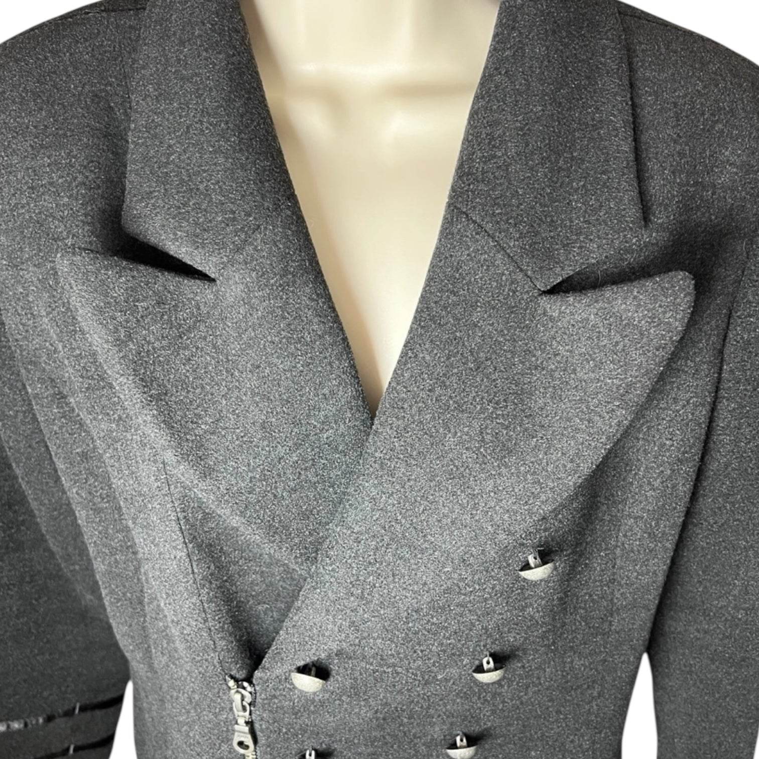 Anine Bing Tailored Military Zip Jacket – Structured Wool Blend, Dark Grey, Size L – pre-loved