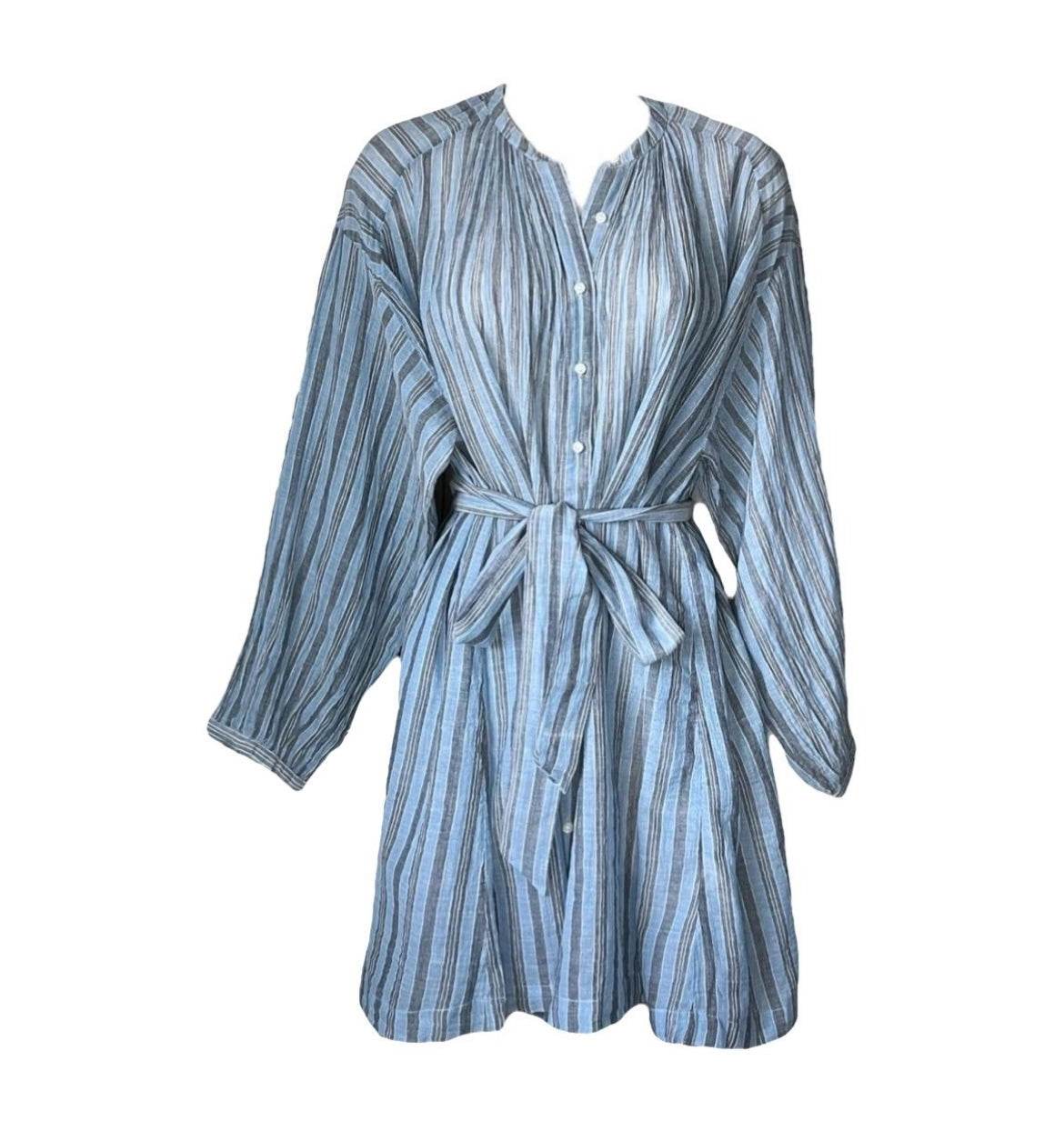 DÔEN Striped Cotton Voile Belted Oversized Fit Tunic Dress – XS – pre-loved