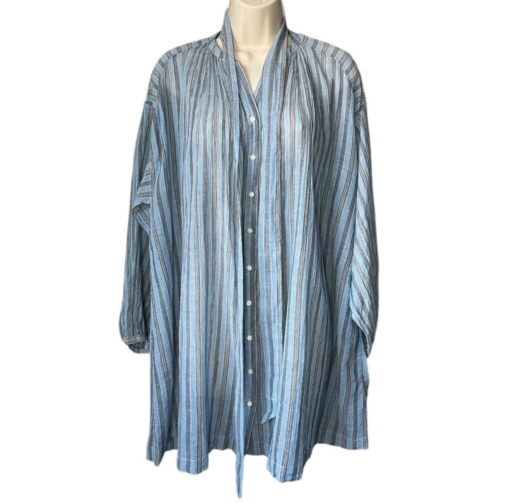 DÔEN Striped Cotton Voile Belted Oversized Fit Tunic Dress – XS – pre-loved