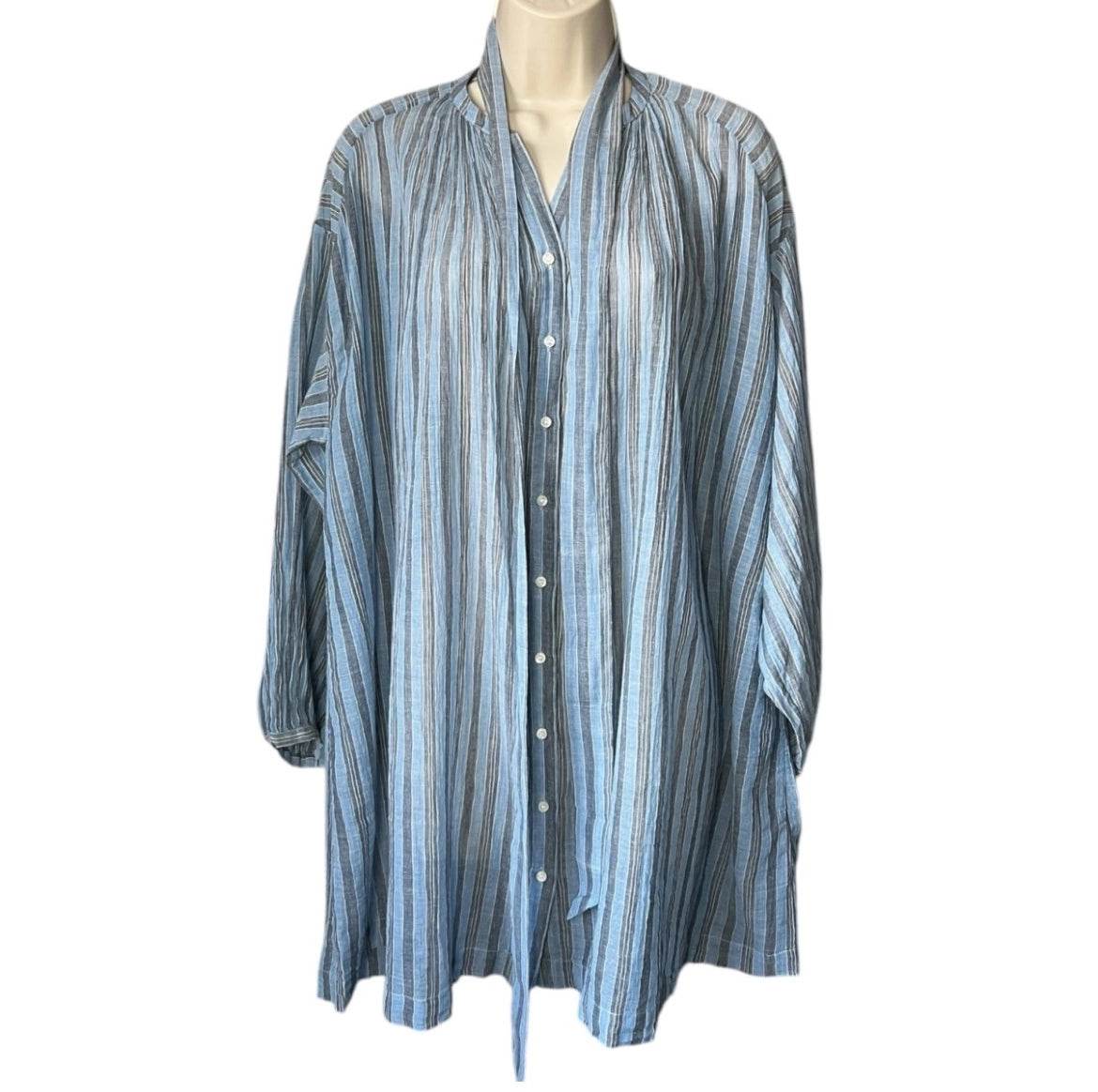 DÔEN Striped Cotton Voile Belted Oversized Fit Tunic Dress – XS – pre-loved