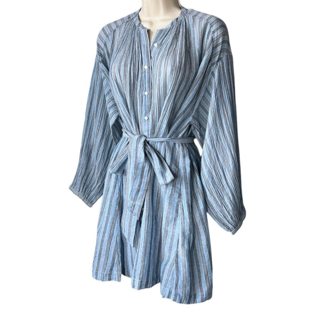 DÔEN Striped Cotton Voile Belted Oversized Fit Tunic Dress – XS – pre-loved